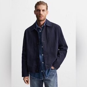 ZARA NWOT Men's Cotton Indigo Blue Wax Effect Lined Jacket, Size L
